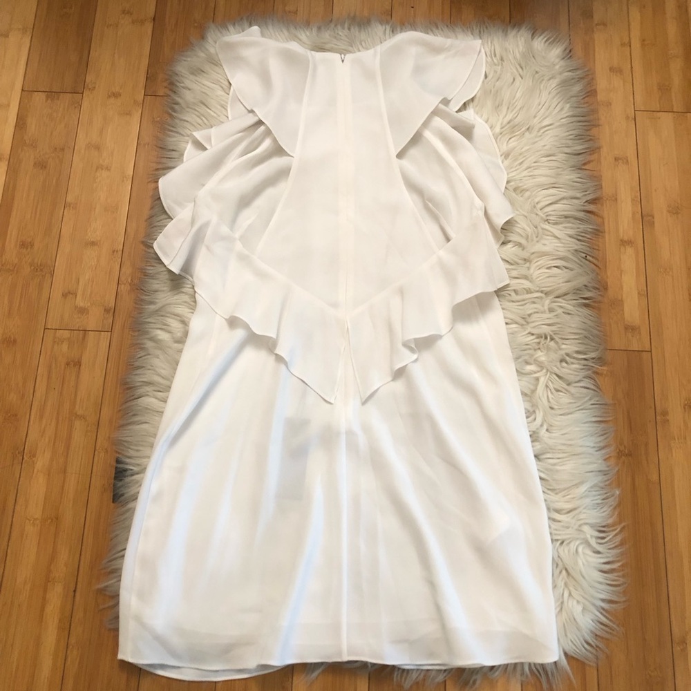 BCBG MAXAZRIA Jenni Ruffle Shoulder Racerback Chiffon White Shift Dress M NWT - Picture 9 of 14